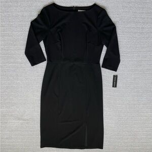 Donna Morgan NWT Classic Black 3/4 Sleeve Midi Dress sz 12 with front slit